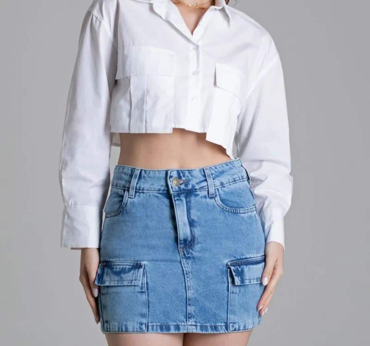 Descubra a Elegância e Versatilidade da Saia Jeans Sawary Cargo