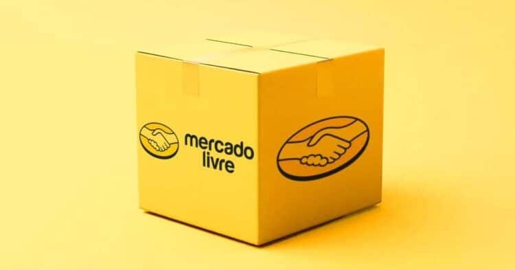 caixa de entrega do mercado livre em um fundo amarelo na cor do logo do mercado livre